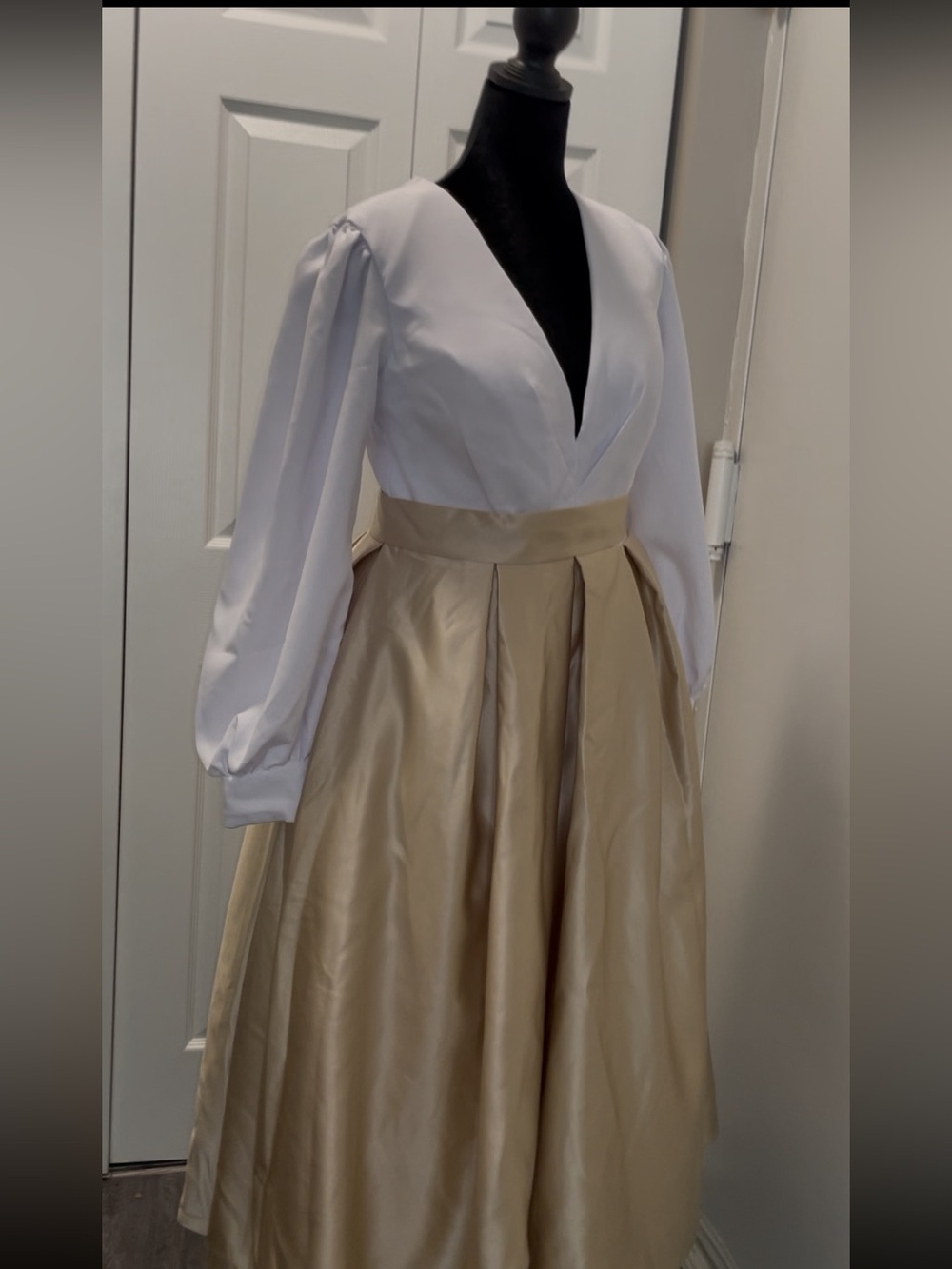 White Bodice and Champagne Maxi Dress